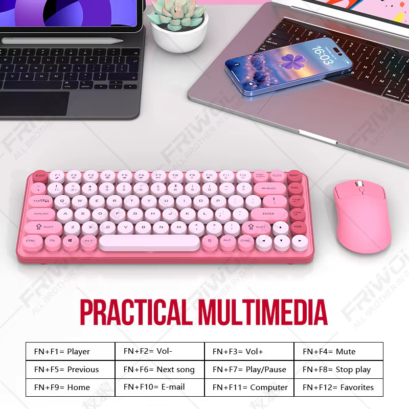 Friwol BT185 Bluetooth Tastatur und Maus Set in Purple mit mechanischem Gefühl und Punk Keycaps für Laptop und Desktop - Bild 2
