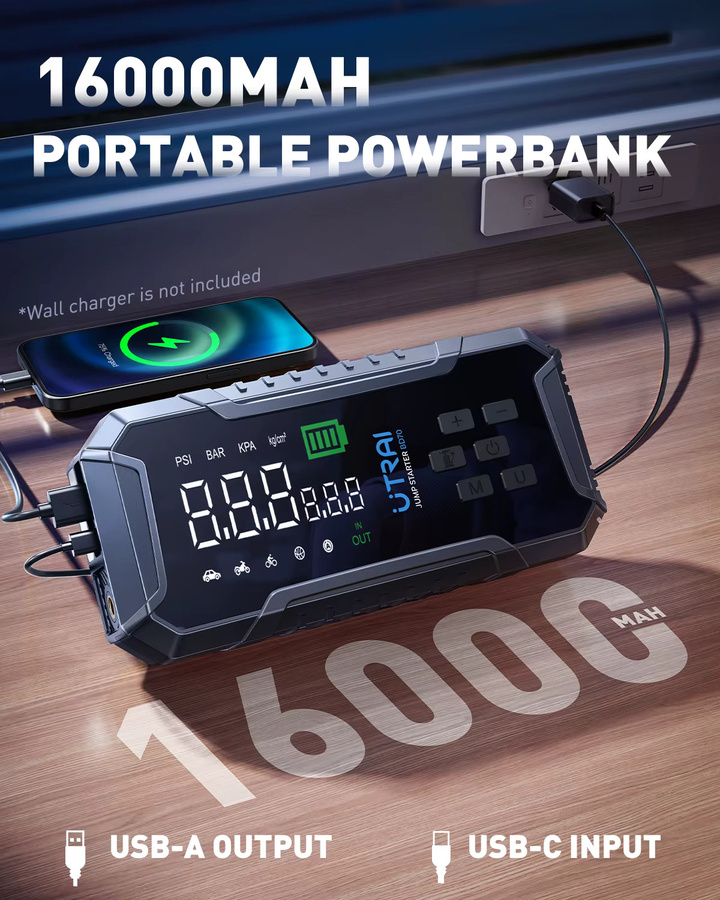 UTRAI 4000A Auto-Starthilfe mit 160PSI Luftkompressor und 16000mAh Powerbank in Schwarz - Bild 4