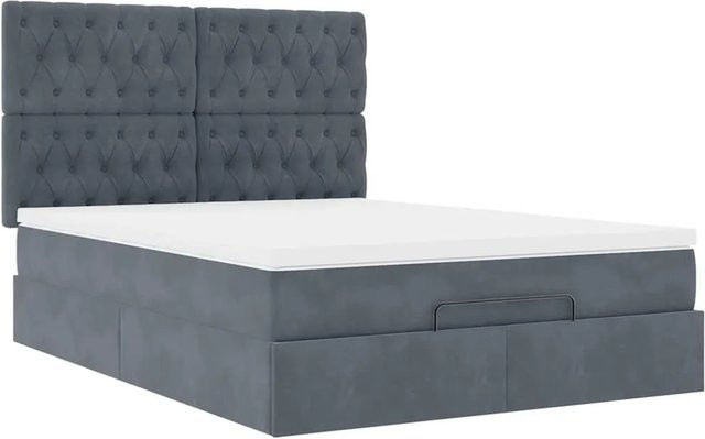 vidaXL Ottoman-Bett mit Matratze aus Samt in Dunkelgrau mit LED-Beleuchtung und USB-Ladeport, B/T: 140 x 190 cm - Bild 1