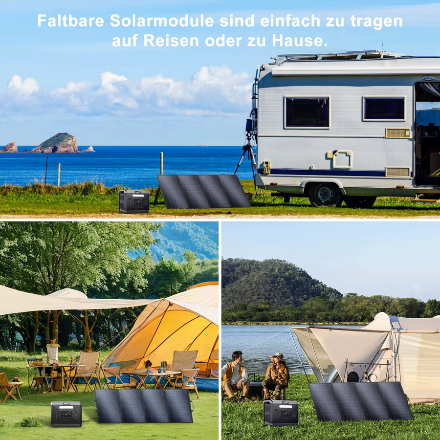 SolarPlay Tragbares Wasserdichtes Solarmodul 200W Faltbares Monokristallines Solarladegerät in Schwarz für Outdoor-Camping und Wohnmobile - Bild 4