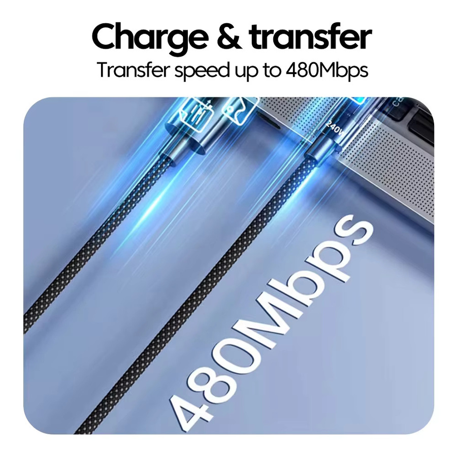 NNBILI Dual-Ladekabel 240W mit USB-A auf USB-C und USB-C auf USB-C Anschlüssen, schnelles Laden, geflochtenes Nylon-Datenkabel in Schwarz - Bild 5