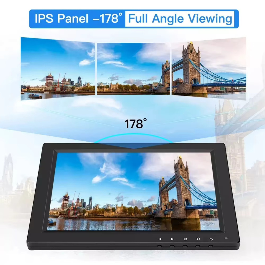 Eyoyo 10 Zoll Desktop-Monitor HD 1024x768 LCD-Display mit HDMI, VGA, BNC und AV-Anschluss in Schwarz für Videoüberwachung - Bild 3
