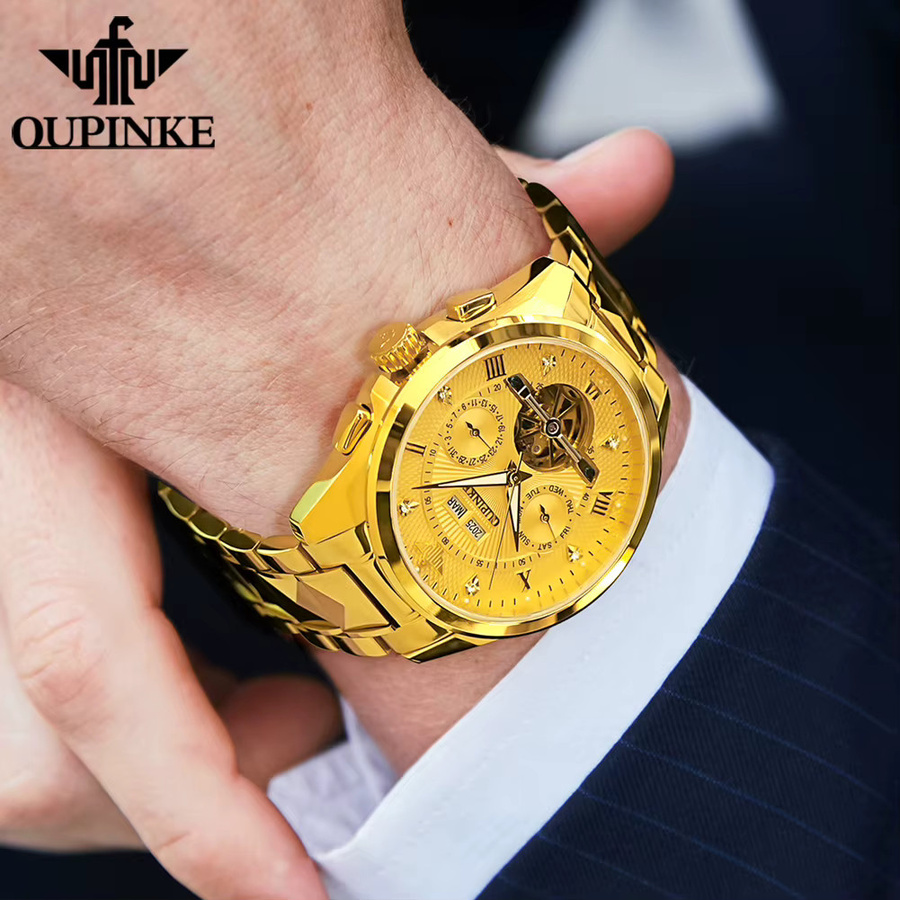 OUPINKE Armbanduhr, Automatik, Edelstahl, Gold, Herren - Bild 4