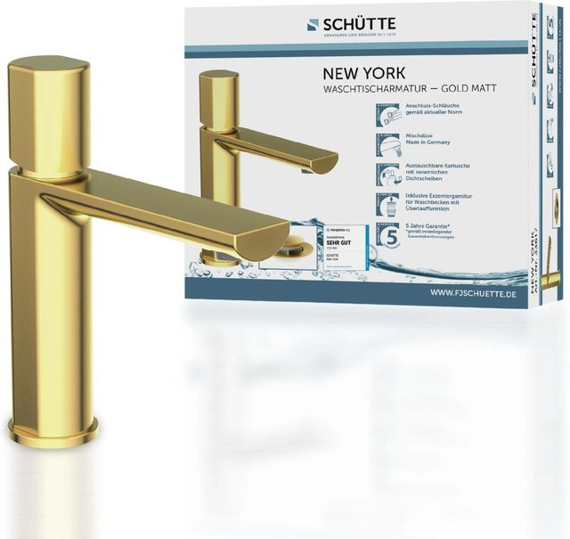 Schütte Waschtischarmatur New York Einhebelmischer in Gold mit Pop-up-Abfluss - Bild 1