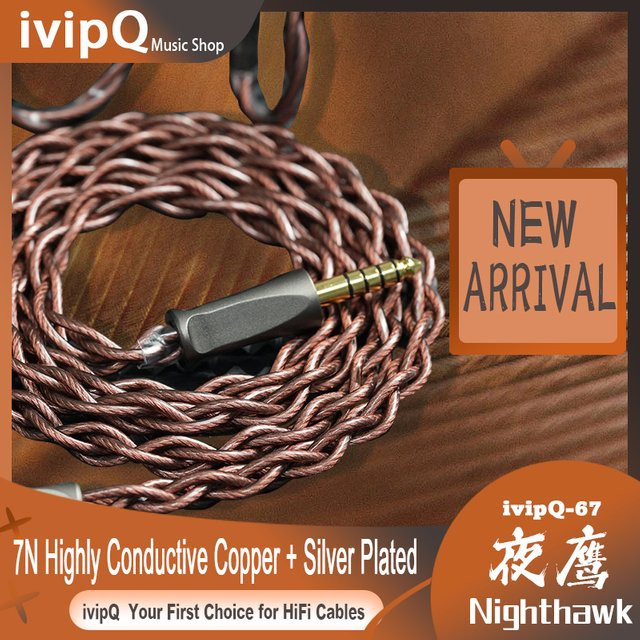 IvipQ-67 Nighthawk HiFi-Kopfhörer-Upgrade-Kabel aus 7N hochleitfähigem Kupfer und versilbertem Material mit 4,4 mm Anschluss, 2-polig und 0,78 mm/MMCX für FH19 in Silber - Bild 1
