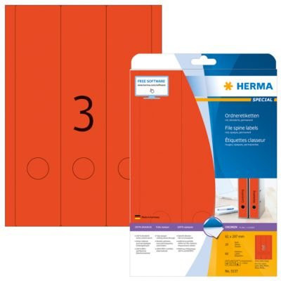 Herma Ordnerrückenetiketten A4, rot und weiß, 60 Stück, permanent haftend und bedruckbar - Bild 1