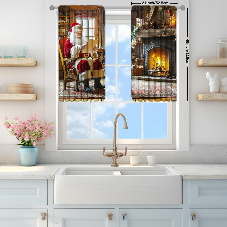 2er-Set Weihnachtsmann Vorhang mit modernem Design, halbtransparent, mehrfarbig, B: 52,5 cm, H: 116 cm - Bild 2