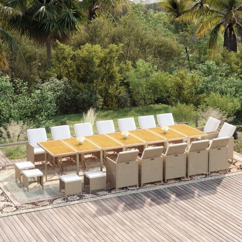 19-teilige moderne Garten-Essgruppe aus Poly-Rattan mit Kissen in Beige von vidaxl - Bild 1