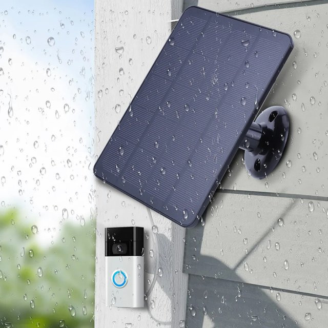 Worallymy 20 W Solarpanel für Ring Video Doorbell 4/3/3 Plus/2, IP65 wasserdichtes Solarladegerät mit 360 Grad verstellbarer Wandhalterung, Schwarz - Bild 1
