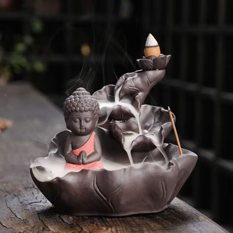MINIDEAL Zen Buddha Rückfluss-Räuchergefäß aus Keramik in Lila mit Lotus-Design für Aromatherapie - Bild 5