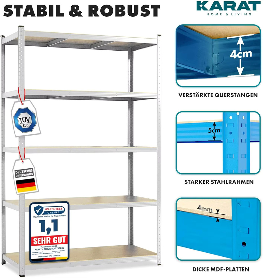 Floordirekt Lakota Schwerlastregal 2er Set mit Werkbank aus Metall in Blau - Bild 2