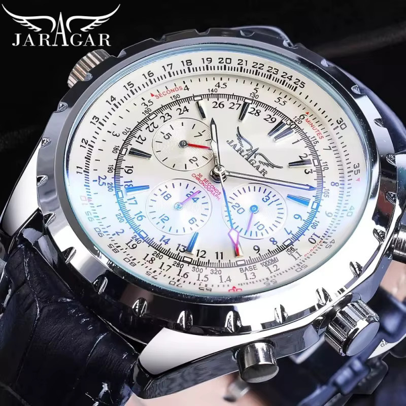 JARAGAR Chronograph, Automatik, Edelstahl, Leder, Herren - Bild 1