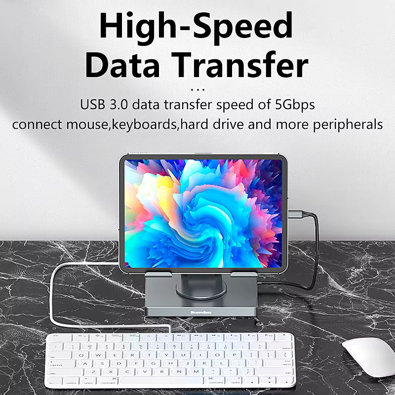 Blueendless 9-in-1 USB-C Hub und iPad-Ständer mit 4K 60Hz HDMI, 100W PD, SD/TF Kartenleser und USB 3.0 5Gbps - Bild 5
