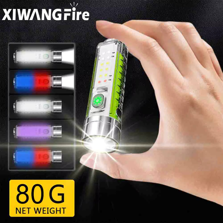 XIWANGFIRE LED-Taschenlampe mit 30 W LED-Leuchtdocht, USB-wiederaufladbar, mit Magnet und RGB-Seitenlicht in Weiß, Rot, Blau und Lila, Farbe: Silber - Bild 2