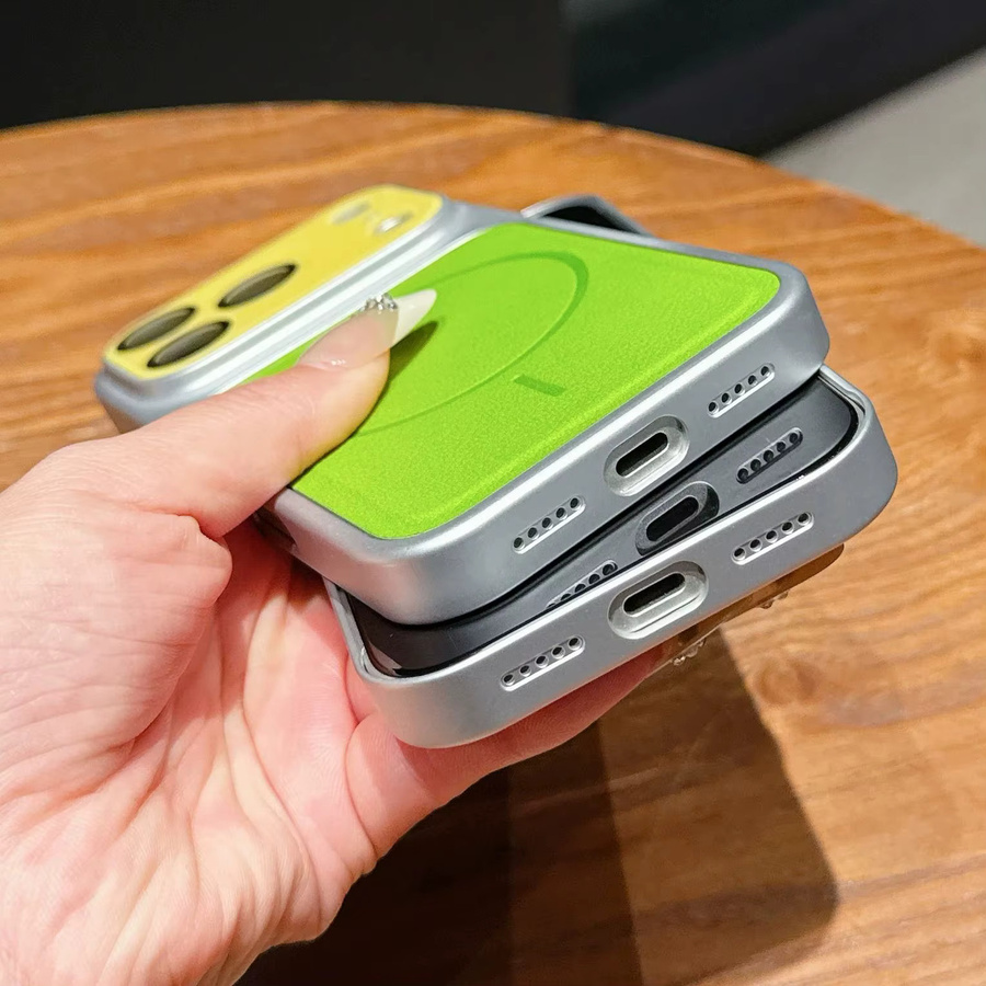 ZEAMAR MagSafe iPhone Hülle mit Fenster und Lychee-Muster aus PU-Leder in Gelb und Multicolour - Bild 2