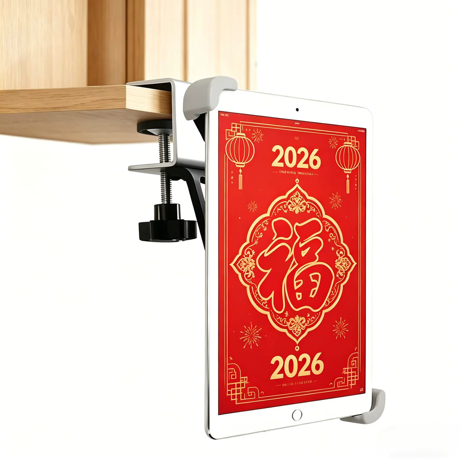 YNMIWEI Unterschrank-Tablet-Halterung aus Metall mit 360 Grad Drehung und Klemmständer für iPad Pro, Air, Mini sowie Galaxy Tabs - Bild 2