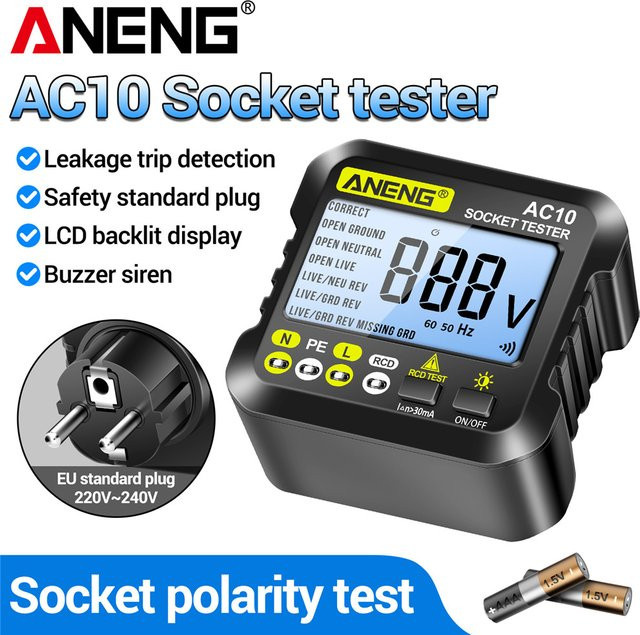 ANENG AC10 Steckdose Tester zur Prüfung von Polarität und Phase in Schwarz - Bild 1