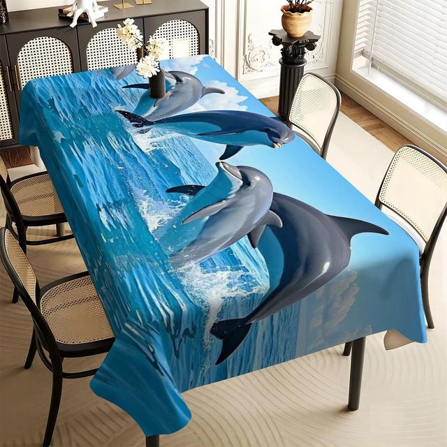 JMG Household Supplies Tischdecke mit Delfin-Muster in Blau, rechteckig, B: 100 cm, L: 145 cm - Bild 1