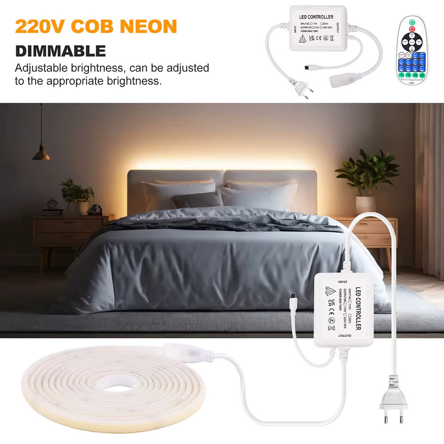 RAZEND COB LED Neon Streifen RGB in Weiß mit Wifi, Bluetooth, Touch-Steuerung und 23-Key Fernbedienung, dimmbar, 240 LED/m, 220V - Bild 5