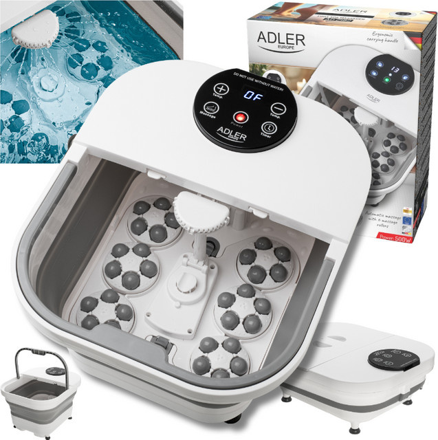 Adler Wasser-Fußmassagegerät mit Warmwasserbereiter, LED-Panel und faltbarem Design in Weiß - Bild 1