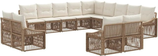 vidaXL Gartensofa-Set 13-teilig in U-Form aus Poly-Rattan und pulverbeschichtetem Stahl, Beige - Bild 1