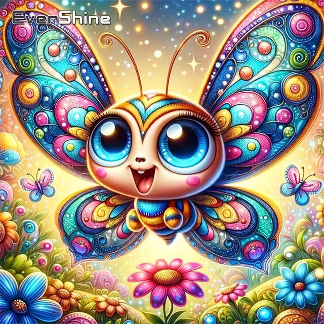 Evershine Diamantmalerei DIY Set mit Schmetterling, Honigbiene und Blumen in Multicolor, Full Round, Breite: 20 cm, Höhe: 20 cm - Bild 1