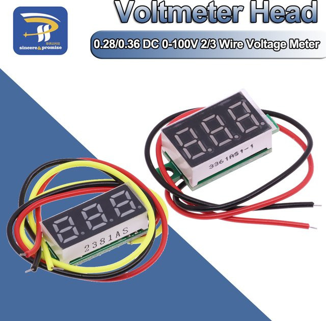 Digitales Mini-Voltmeter mit LED-Anzeige für DC 0-100 V, 2-Leiter und 3-Draht Messgerät in Grün - Bild 1
