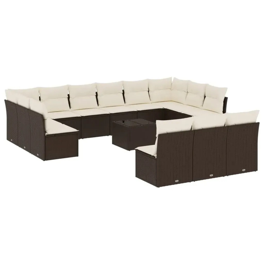 vidaXL 14-tlg. Garten-Sofagarnitur aus Polyrattan in Braun mit Kissen und L-Form - Bild 2