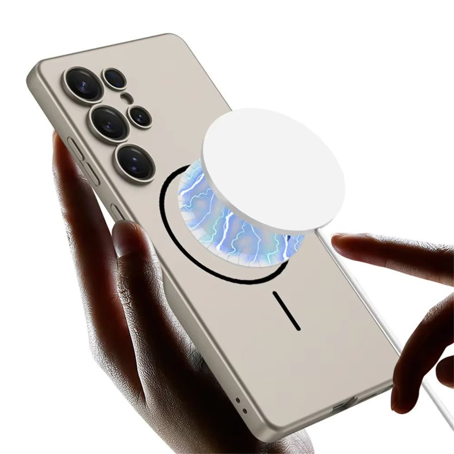 Magnetische Kunststoff-Hartschale Handyhülle für Samsung Galaxy S25 Ultra zum kabellosen Laden in Grau und Beige - Bild 2
