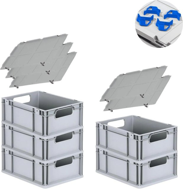 PROREGAL Spar Set Eurobox Nextgen Economy mit Auflagedeckel und Schiebeschnappverschlüssen, Blau, H x B x T: 17 x 30 x 40 cm, 16 Liter, 5 Stück - Bild 1