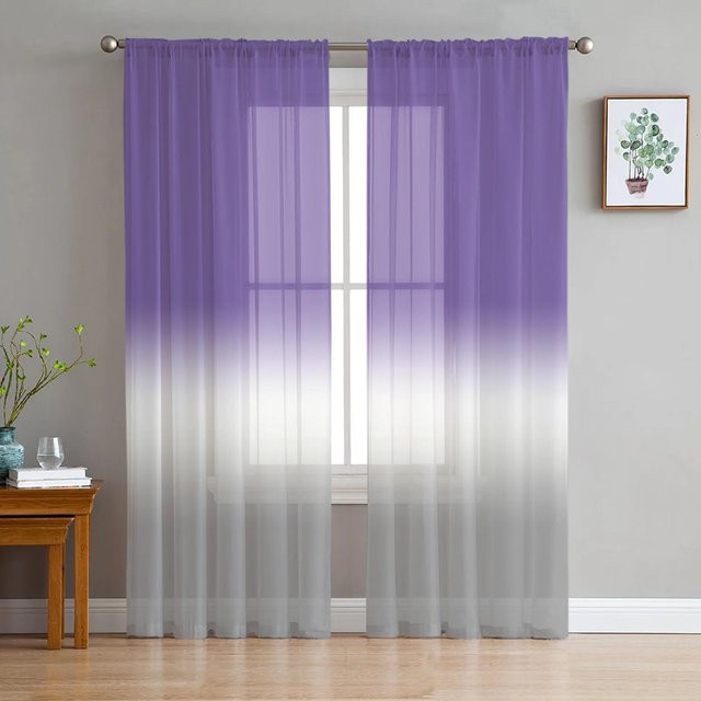 Yiran Furniture Transparente Ombre Vorhänge aus Tüll und Organza in Rosa Weiß Grau, 2er-Set, B: 135 cm, H: 137 cm - Bild 1