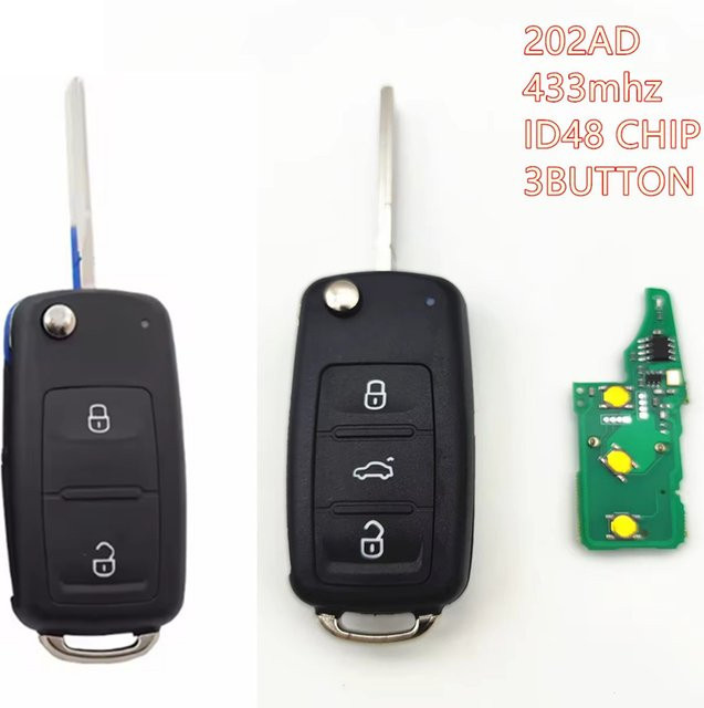 Wilongda Fernbedienung Auto Schlüssel 434 MHz ID48 Chip für VW Volkswagen Golf Passat Tiguan Polo Jetta Käfer, Farbe: Schwarz - Bild 1