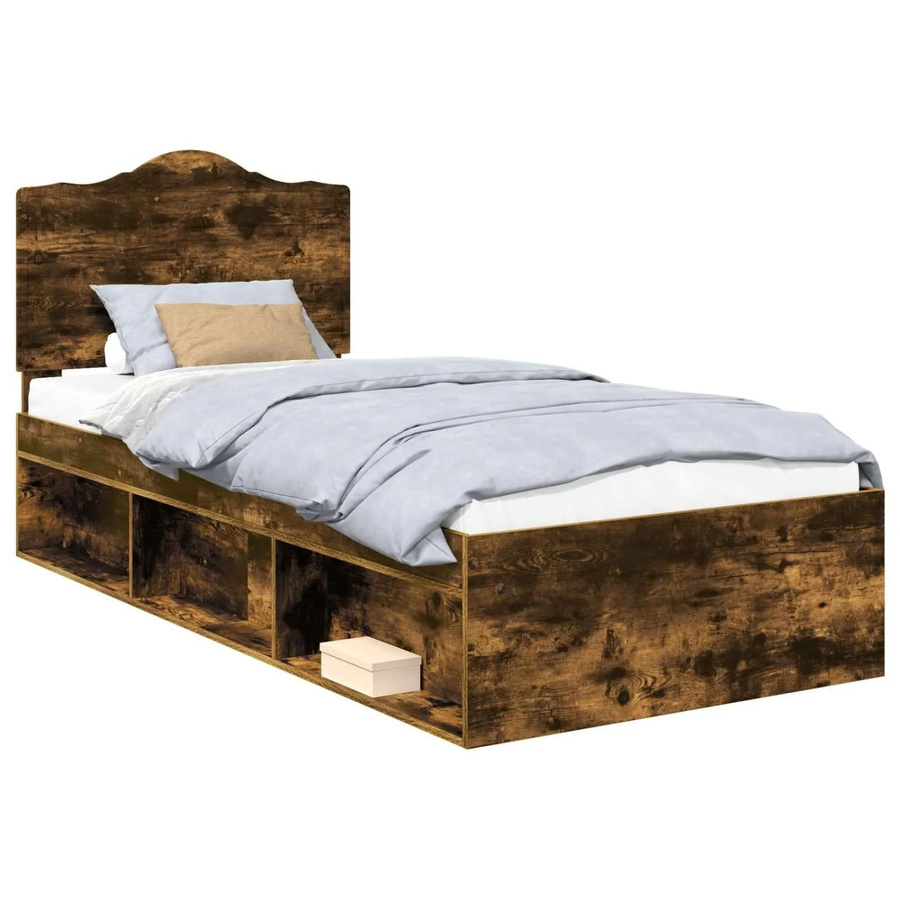 vidaXL Bettrahmen aus massivem Kiefernholz und Holzwerkstoff in Farbe Raucheiche Braun B/T/H: 90 x 200 cm - Bild 2