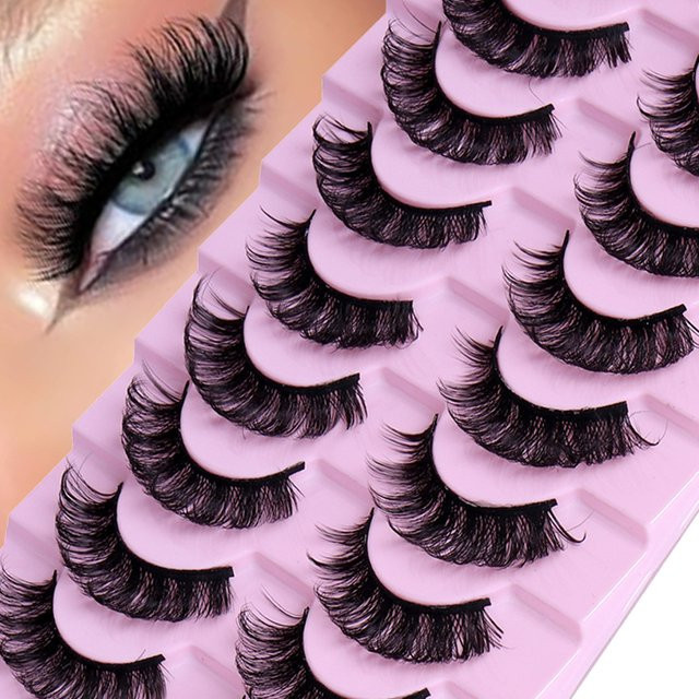 JIEFUXIN Künstliche Wimpern, 10 Paar, Black, D-Curling, Unisex - Bild 1