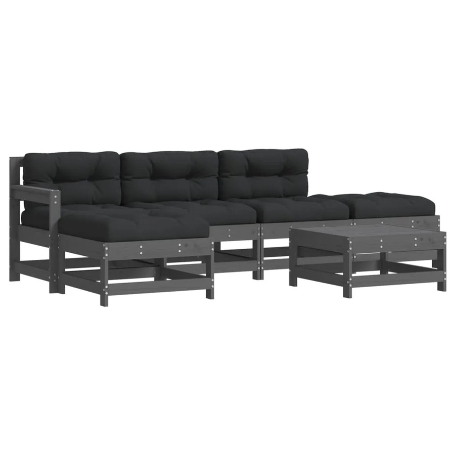 vidaXL 6-tlg Garten-Lounge-Set aus Massivholz in Grau mit Kissen und L-Form - Bild 2