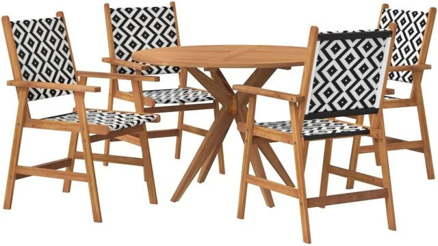 vidaXL 5-teilige Garten-Essgruppe aus Akazien-Massivholz in Braun mit runden Tisch und rustikaler Optik - Bild 1