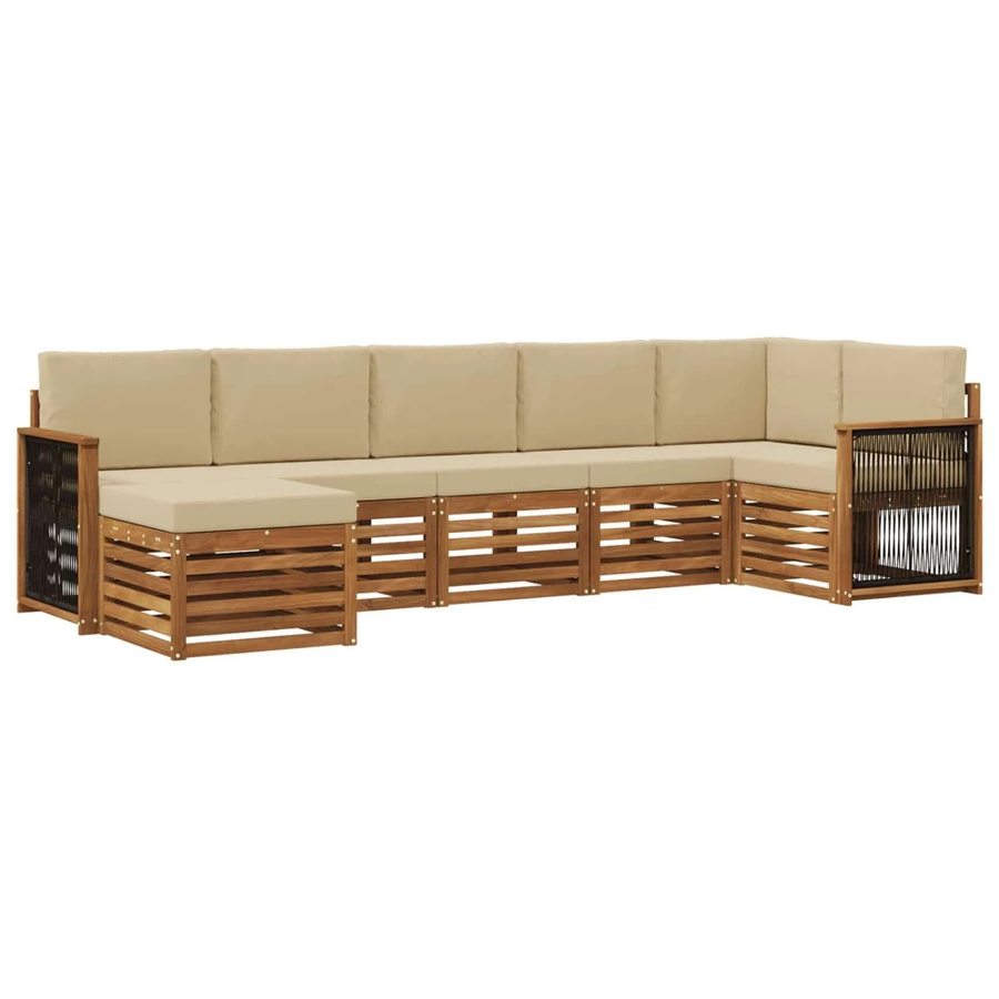vidaXL Ecksofa Set 6-teilig aus massivem Akazienholz und wetterfestem Polyester in Natur-Beige - Bild 2