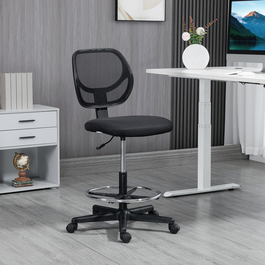 Vinsetto Stehstuhl Büro, ergonomischer Drehstuhl mit Netzgewebe und verstellbarer Fußstütze, Schwarz - Bild 2