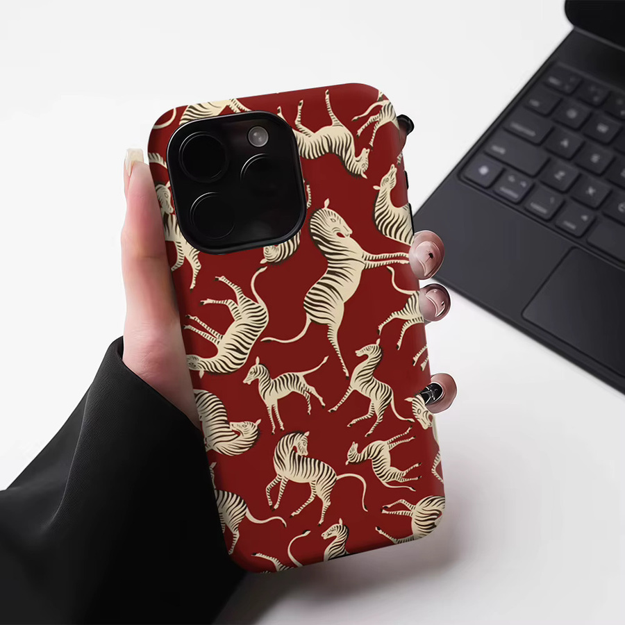 Robuste Handyhülle mit Zebramuster von Potdemiel für iPhone 17 16 15 14 13 Pro Max Plus, Mehrfarbig (Rot) - Bild 4