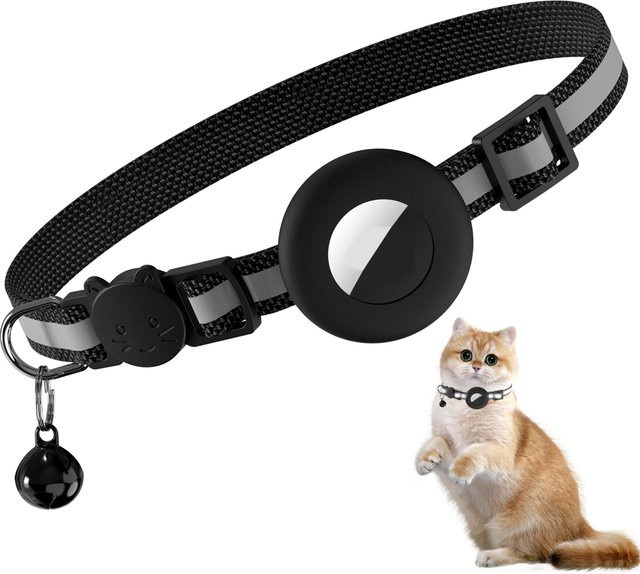 Reflektierendes Katzenhalsband mit verstecktem Halter für Apple AirTag GPS Tracker in Schwarz - Bild 1