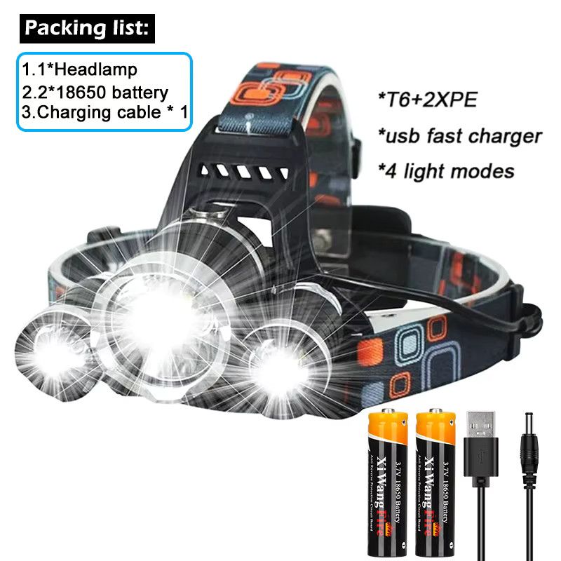 Heinast LED Stirnlampe mit 2x 18650 Akkus, USB wiederaufladbare wasserdichte Taschenlampe für Camping und Angeln - Bild 6