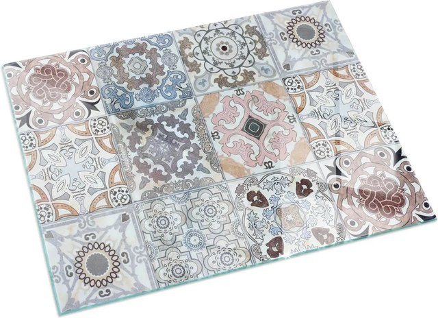 Tulup Kamin-Funkenschutzplatte aus Glas mit Mosaikmuster in Grau, B: 120 cm, H: 80 cm - Bild 1
