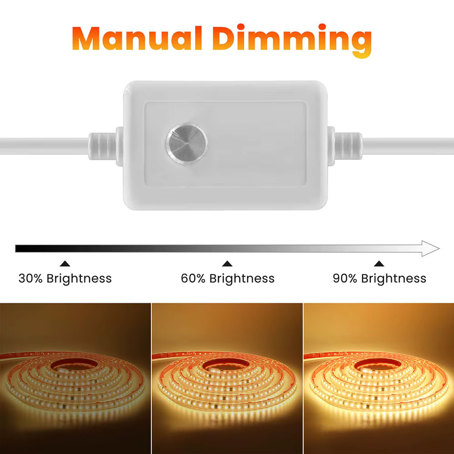 HAGAHA Dimmbares LED-Streifenlicht Set in Warmweiß, 220 V, Wasserdichtes SMD LED Flex-Band mit Controller und Treiber, 120 LEDs/m, Transparentes Silikon-Gehäuse - Bild 2