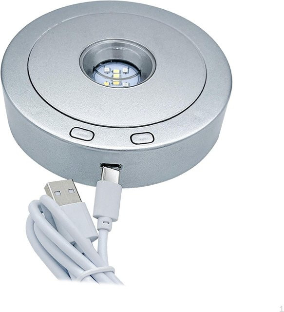 SunshineTek Motorisierter rotierender Präsentationsständer mit einstellbarer Geschwindigkeit und bunten LED-Lichtern in Weiß/Silber - Bild 1