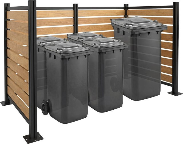 MCW Alu Mülltonnen-Zaun MCW-K57 Mülltonnenverkleidung in Holzoptik, Farbe: Hellbraun, B/T/H: 130 x 206 x 110 cm - Bild 1