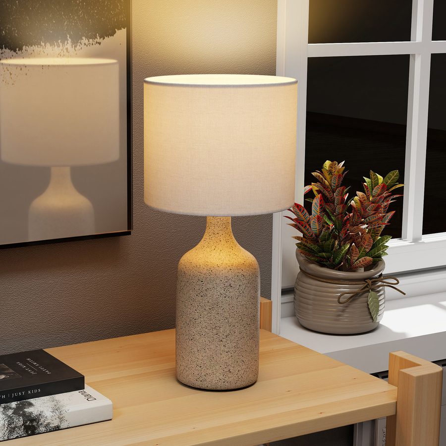 HOMCOM Tischlampe im Vintage-Design mit Keramiksockel und Leinenschirm in Sandbraun und Weiß, E27 Fassung - Bild 2