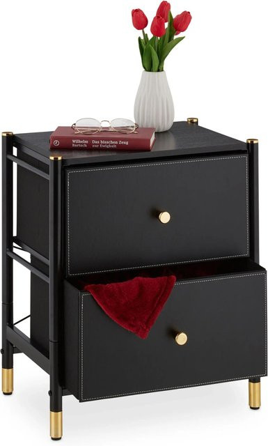 Relaxdays Beistellschrank aus Stahl in Schwarz mit 2 Schubladen im Industrial-Look, B/T/H: 55,5 x 46 x 33 cm - Bild 1