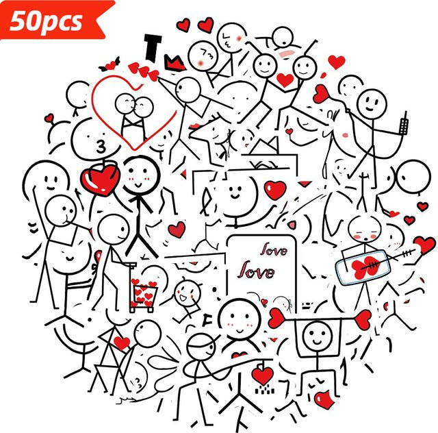 50 Stück Set mit Paar- und I Love You Aufklebern für Erwachsene in Multicolour für DIY-Bastelarbeiten, Scrapbooking und Tagebücher - Bild 1