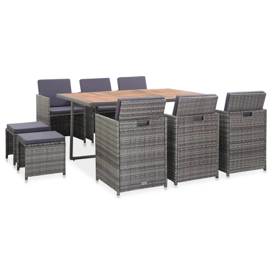 vidaXL 11-teilige Garten-Essgruppe aus Poly-Rattan und Akazienmassivholz in Anthrazit - Bild 2