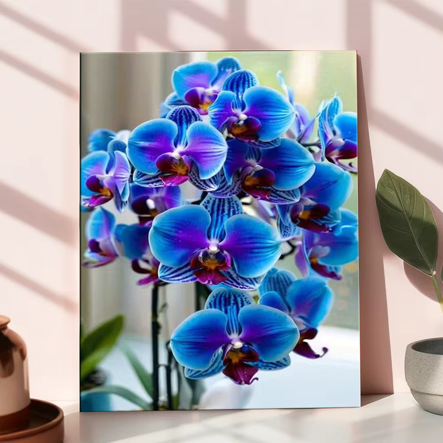 HUACAN Malset Malen nach Zahlen mit Orchideenmotiv auf Leinwand in Blau - Bild 2